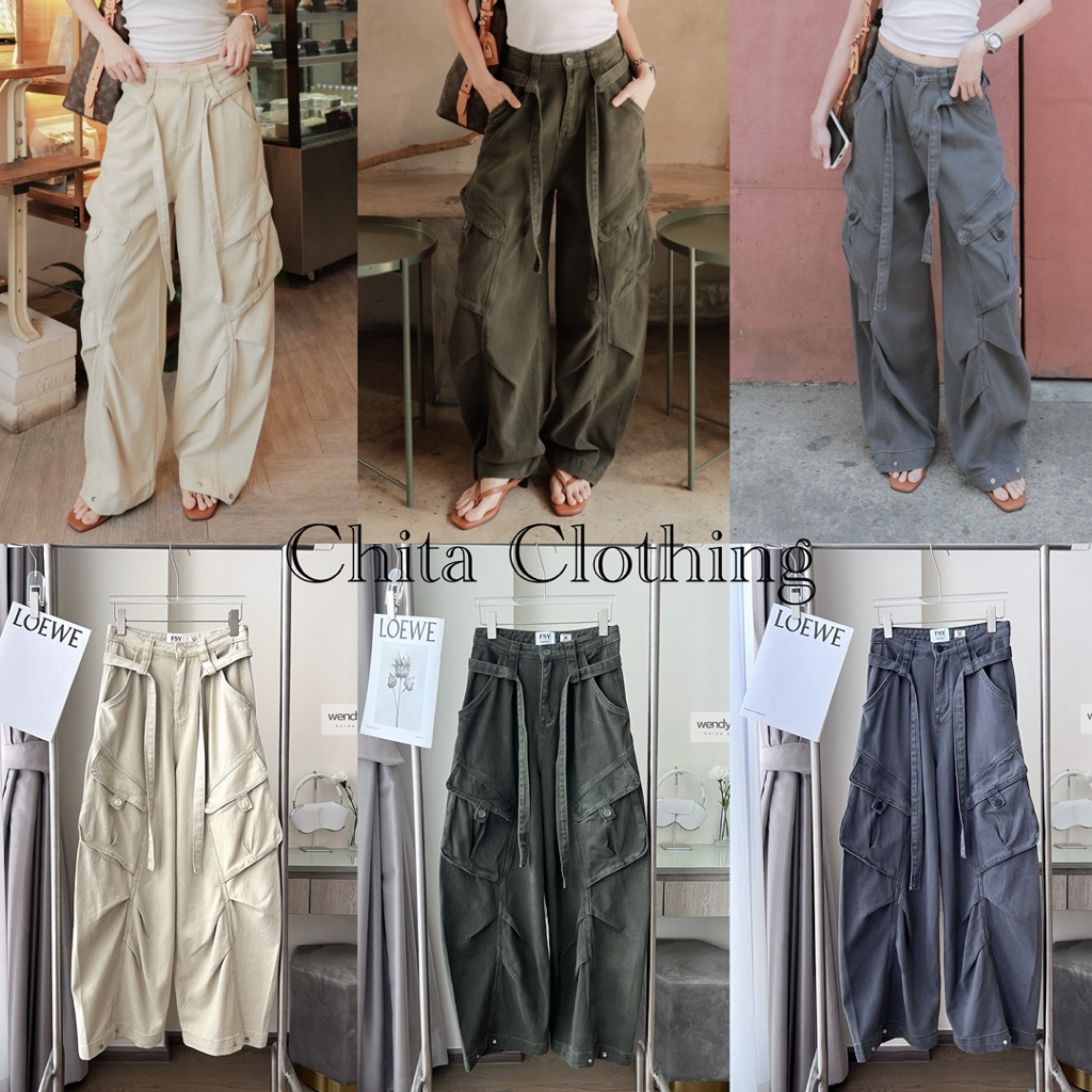 📍พร้อมส่ง📍🇰🇷FSY🇰🇷62008💌Baggy Cargo pants กางเกงคาร์โก้ขาโค้ง รุ่นใหม่ล่าสุด +เข็มขัดผ้าเข้าโทน ทรงสวยสุดชิค