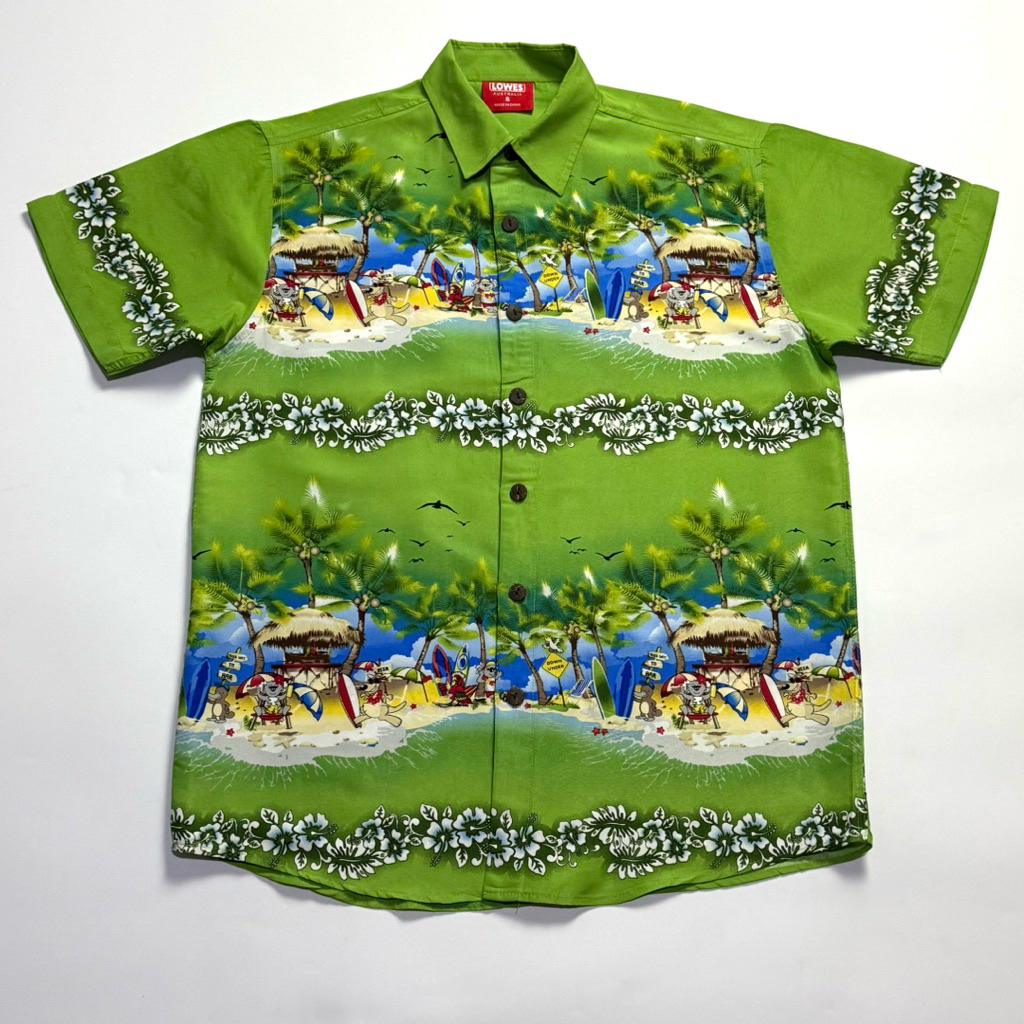 เสื้อเชิ้ตฮาวายสีเขียว แบรนด์ LOWES อก 22.5" ยาว 30"