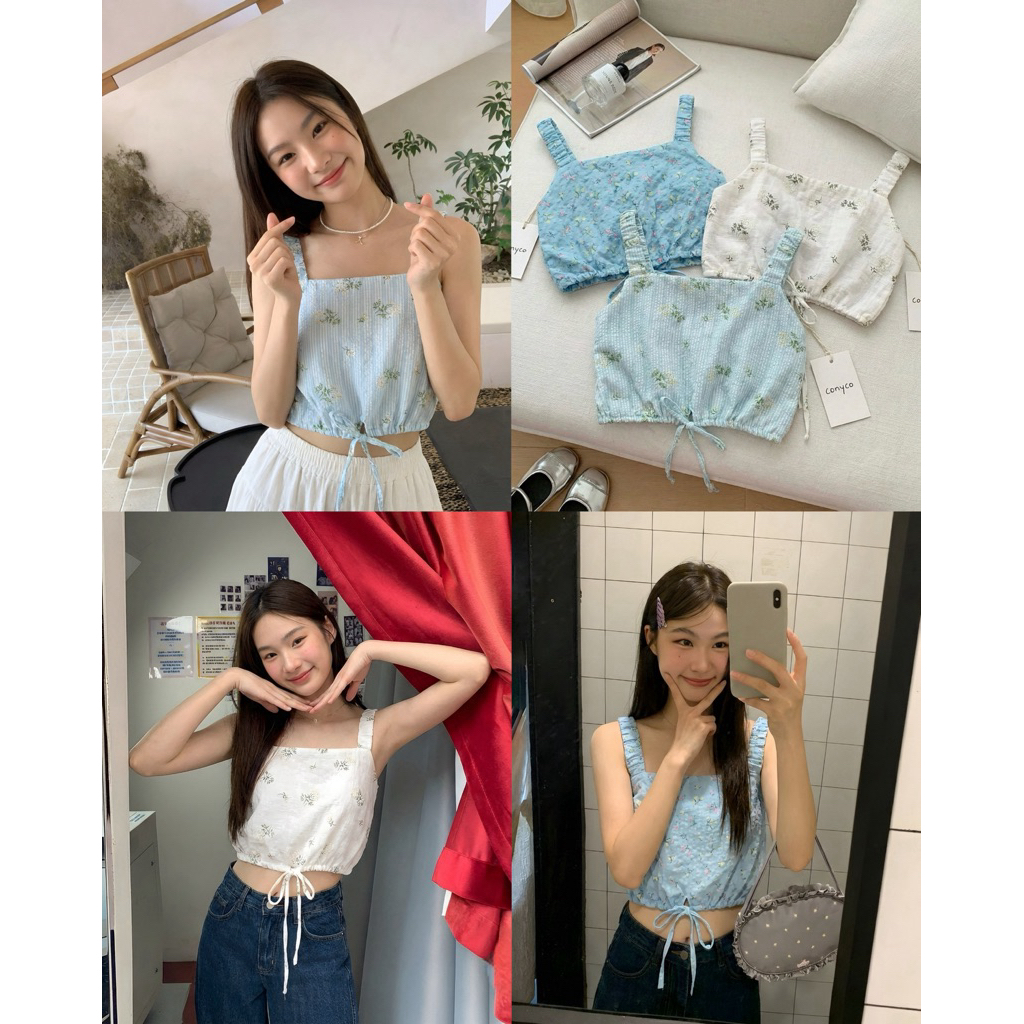 conycolours | vintage floral cami เสื้อสายเดี่ยวยางยืด ผูกเอว