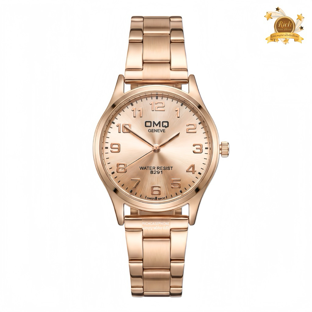 นาฬิกา OMQ - โอเอ็มคิว แท้ รหัส SS203 หน้าปัดกลม ตัวเลข 12 หลัก สายสแตนเลส มีหลายสี