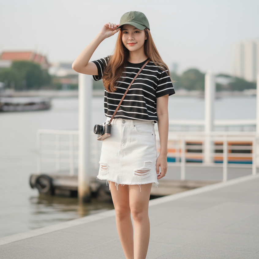 เสื้อยืดริ้ว โทนดำ Striped คอกลม เเขนสั้น