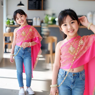 BankokCity บางกอกซิตี้ สไบใส่ยีนส์ ชุดไทยเด็ก ชุดไทย ✅พร้อมส่ง 2-15 ขวบ ชุดเด็กผู้หญิง