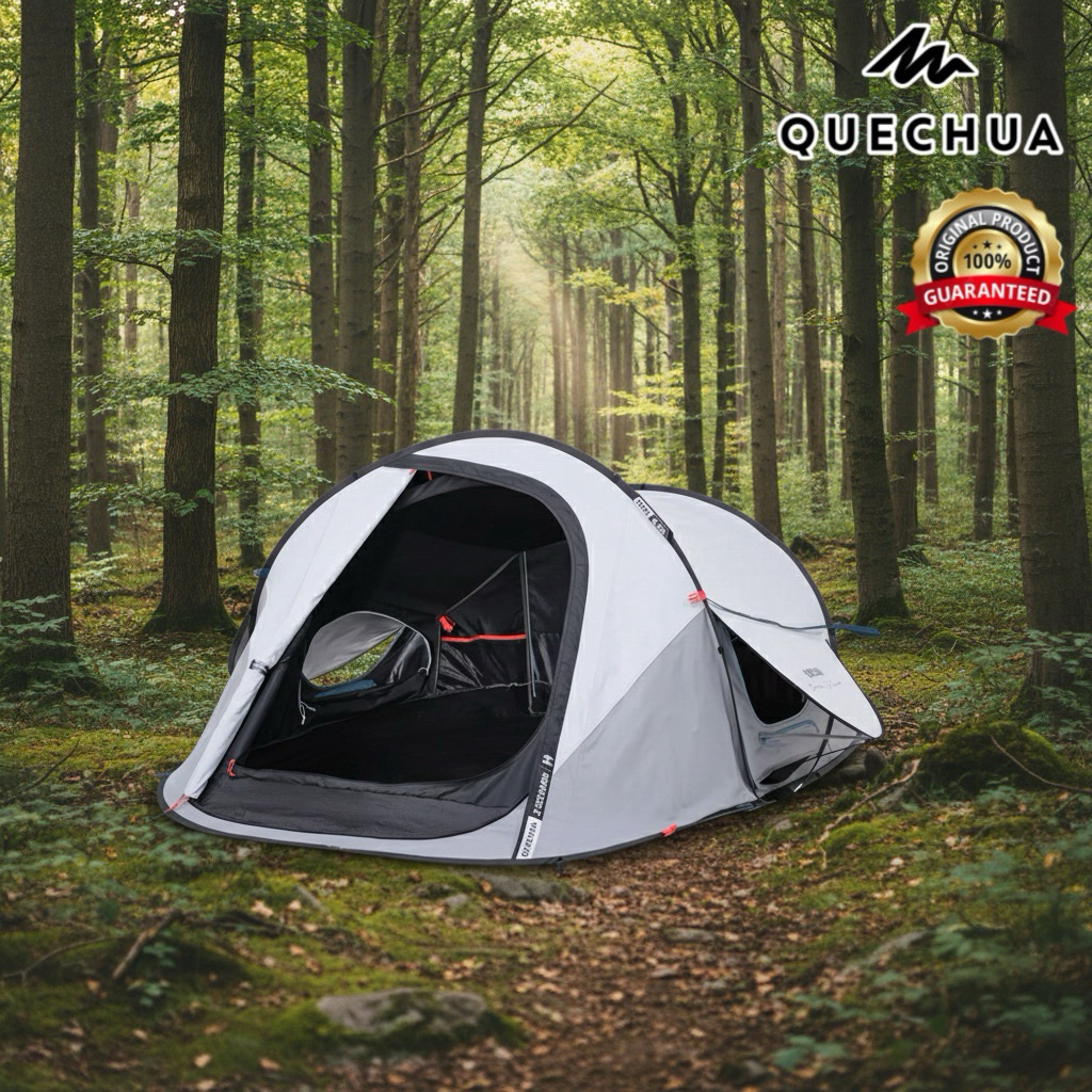 เต็นท์ตั้งแคมป์สำหรับ 2 คน รุ่น 2 SECONDS FRESH&BLACK (สีขาว/เทา) QUECHUA