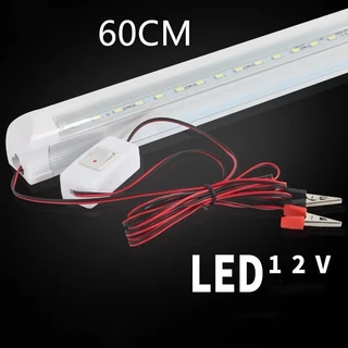 ชุดหลอดไฟ พร้อมสาย ปากคีบแบต LED T8 12V DC ขนาด 30/60/120 cm.แสงขาว/แสงเหลือง สายยาว2เมตร