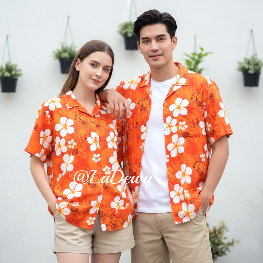 งานไทย เสื้อลายดอก เสื้อสงกรานต์ 5สี 7ไซส์ สีสันสดใส เชิ้ตฮาวาย Hawaiian Shirt HW303 รูปที่ 2