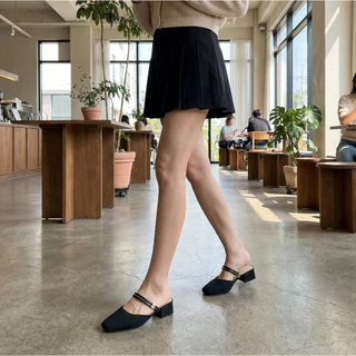 CHAAKAN [นำเข้าเกาหลี 100%] Share Knit Bloafer รองเท้าเปิดส้นผู้หญิง ผ้าถัก ระบายอากาศ ไม่อับ ใส่ได้ 2 แบบ สูง 3.5ซม.