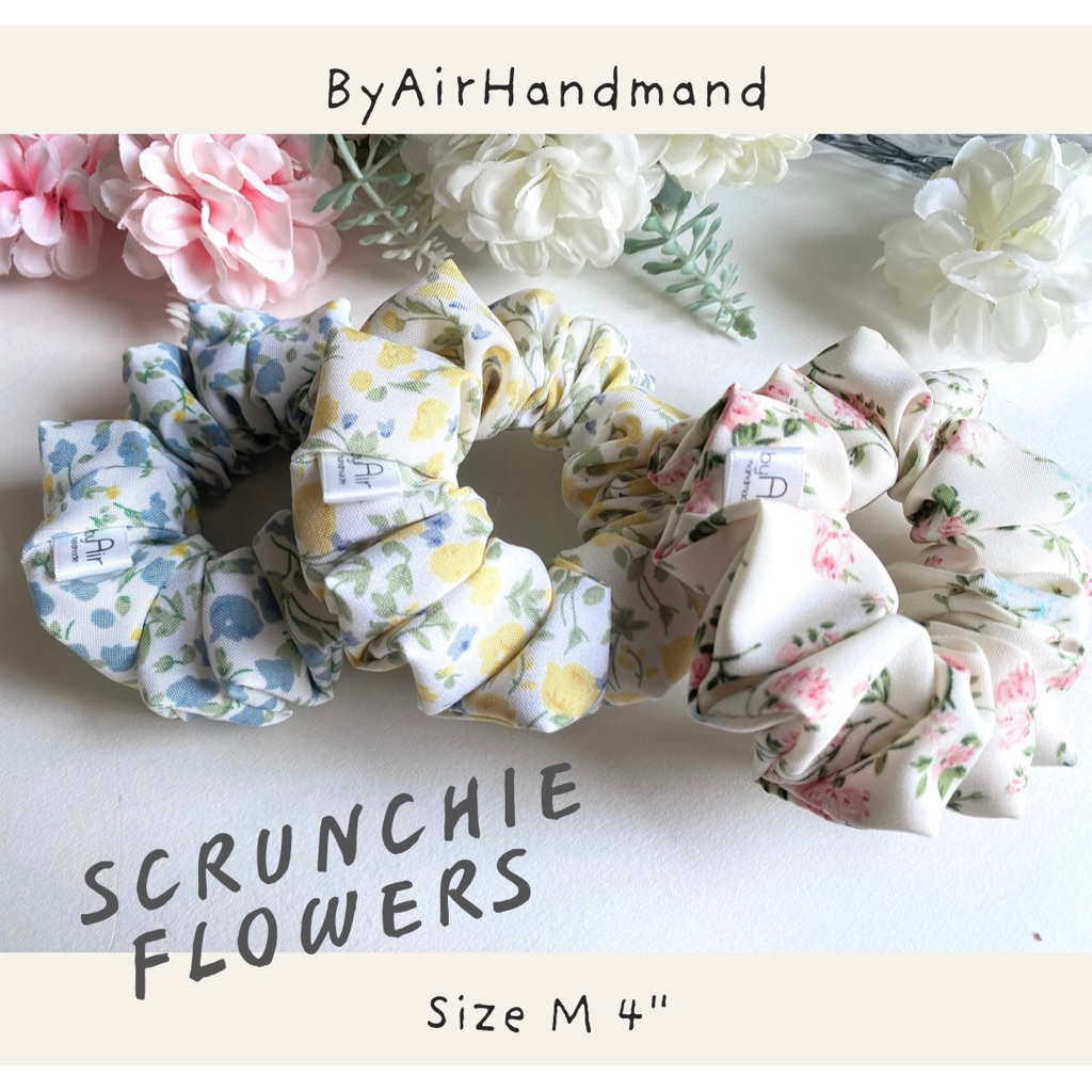 SCRUNCHIES ยางรัดผมทรงโดนัท ผ้าพิมพ์ลายเนื้อนุ่ม ไม่กินส้นผม ขนาดกลาง(M) 4" SCRUNCHIES
