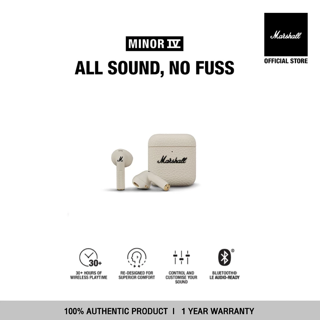 [NEW COLOUR] MARSHALL Minor IV Cream - รับประกัน 1 ปี + ส่งฟรี - หูฟังบลูทูธ, หูฟังไร้สาย, true wireless tws