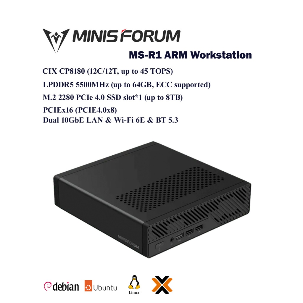 Mini Workstation Minisforum MS-R1 Arm-Based CIX CP8180 (Cixin P1) and eGPU support