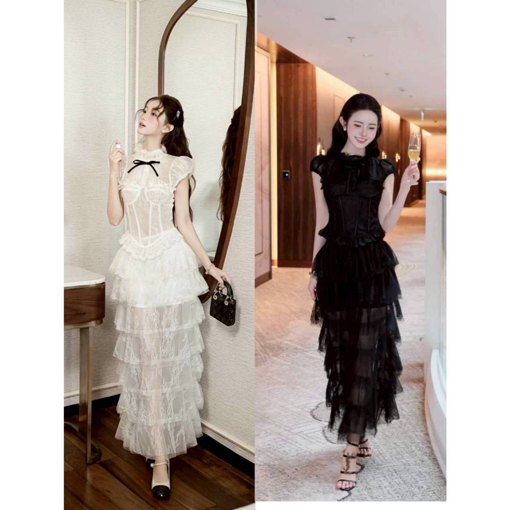 chouchou : Croset+Skirt lace set ชุดเซทเสื้อลูกไม้ กระโปรงชั้นๆ [พร้อมส่งsm]