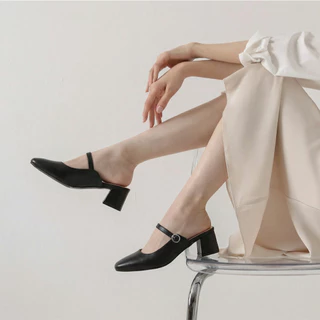 CHAAKAN [นำเข้าเกาหลี 100%] Orche Strap Mule รองเท้าเปิดส้นผู้หญิง ส้น 5ซม. ใส่ถอดง่ายไม่ต้องปลดเข็มขัด ไม่กัดหลังเท้า