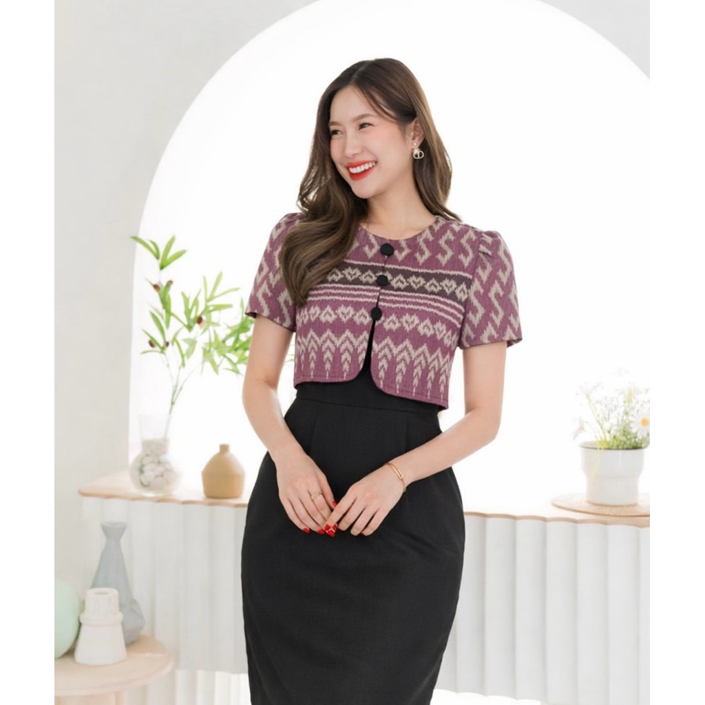 Gallery Kloset เดรสผ้าทออัดกาว สีม่วงเปลือกมังคุด S