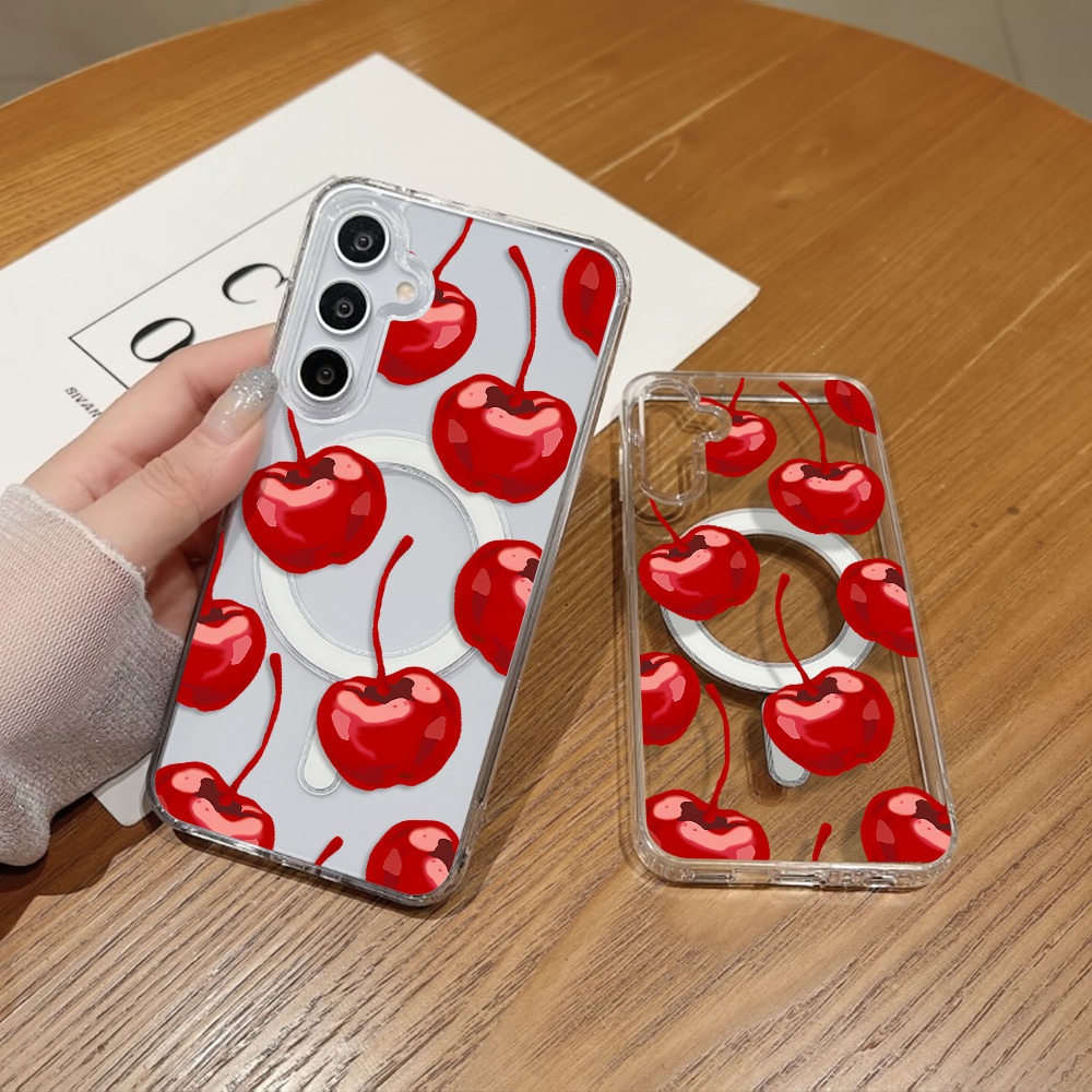 Magnetic เคส For Samsung A06 A16 A37 A57 A56 A15 A55 S25 Ultra A54 A35 A26 A36 A07 A17 S23 S24 S26 Red ปกใส