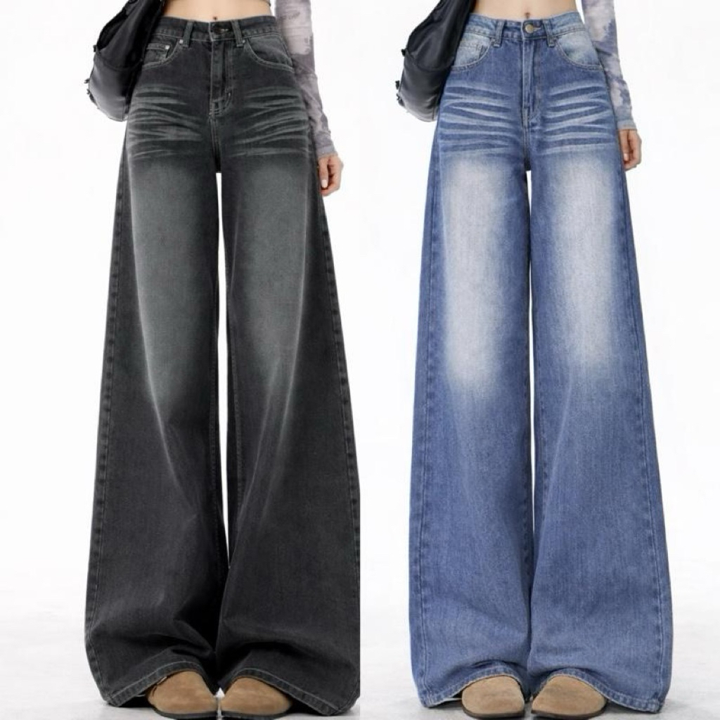 #3422 (XS-6XL) jinjeans กางเกงยีนส์ทรงกระบอกใหญ่  baggy jeans เอวสูง