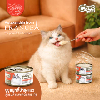 [ส่งฟรี+แถม2กป] ChooChoo ชูชู สมูทตี้บำรุงแมว สูตรแมคเคอเรลกุ้ง ผสมแอสตาแซนธิน 24 กระป๋อง (80กรัมx24กระป๋อง) อาหารแมว