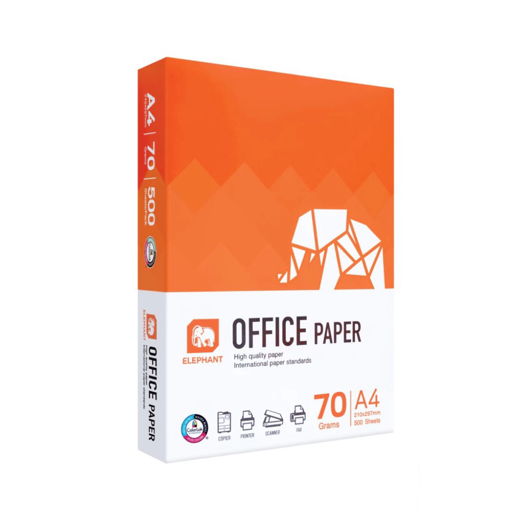 กระดาษ Elephant Office Paper 70 g. (สีส้ม) ขนาด A4 500 แผ่น