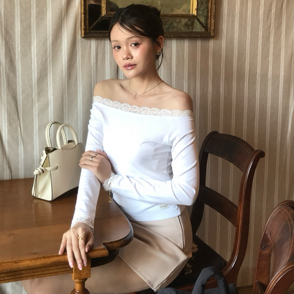 BEMYCHIC เสื้อปาดไหล่แต่งลูกไม้ รุ่น Lucy top รูปที่ 4