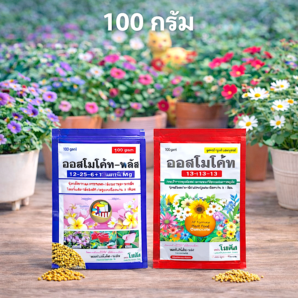 ปุ๋ยละลายช้าเม็ดโรย ออสโมโค้ท สูตรเสมอ และ สูตรดอก ของแท้โซตัส ขนาดซอง 100 กรัม ล๊อตผลิตใหม่🌱