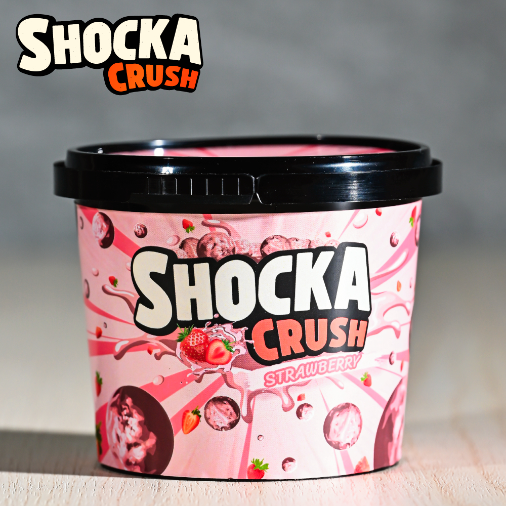 Shocka Crush ช็อกก้าครัช รสสตรอวเบอร์รี ขนาด 70g แถมช้อนตัก!!! Crispy Choco Tub Strawberry Lava