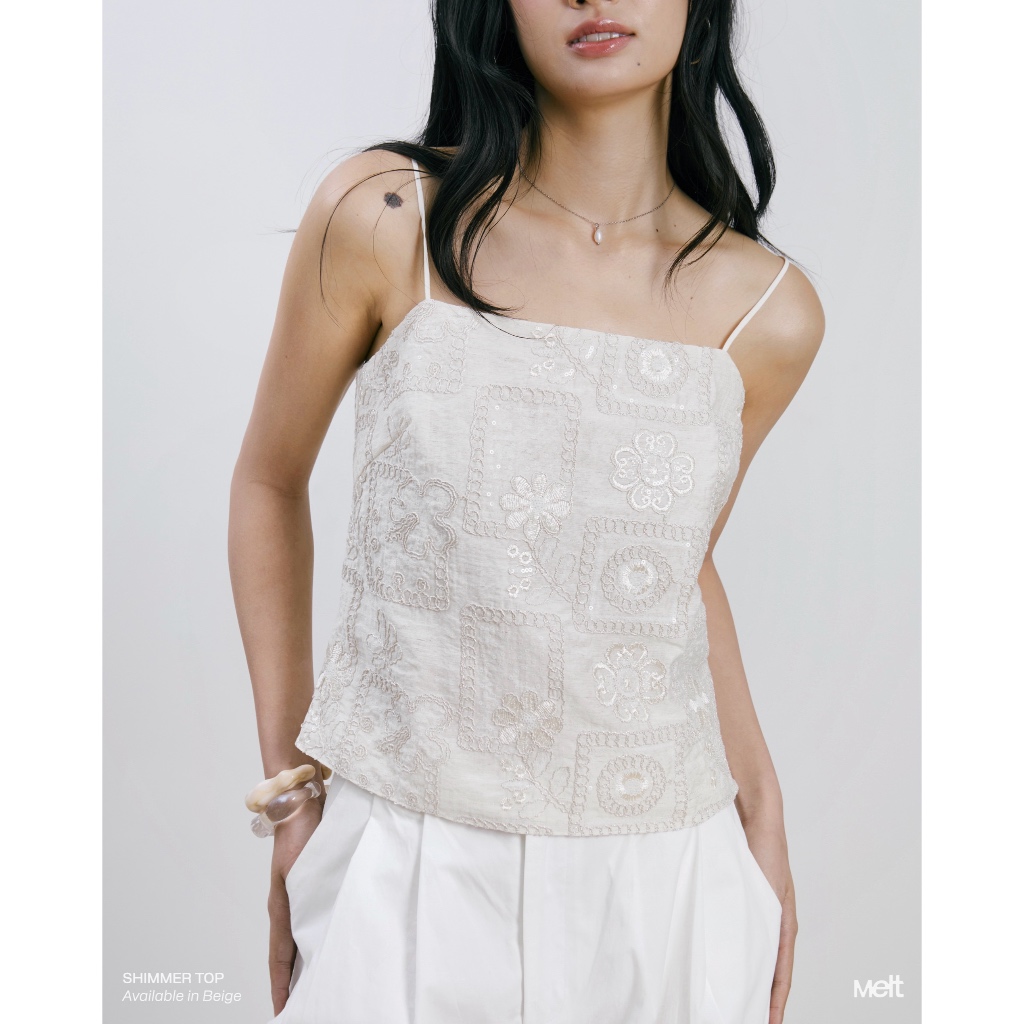 MELT.INMOMENTS Shimmer Top สายเดี่ยวผ้าปัก กลิตเตอร์ (พร้อมส่ง)