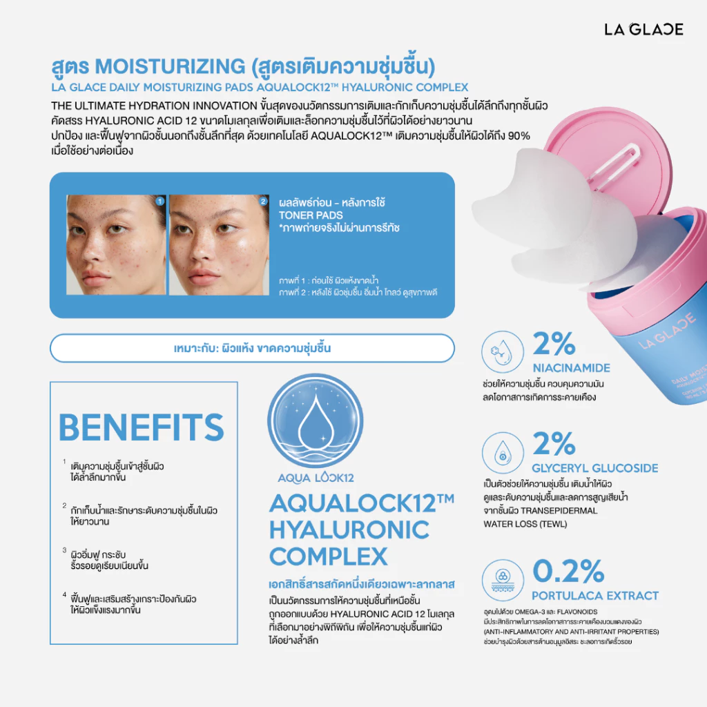 (ตะกร้ารวม 4 สูตร 1 กระปุก 80แผ่น)LA GLACE DAILY TONER PADS|โทนเนอร์แพดลากลาส 4 สูตร Moist&Acne&Skin barrier&Vit c thumbnail 3
