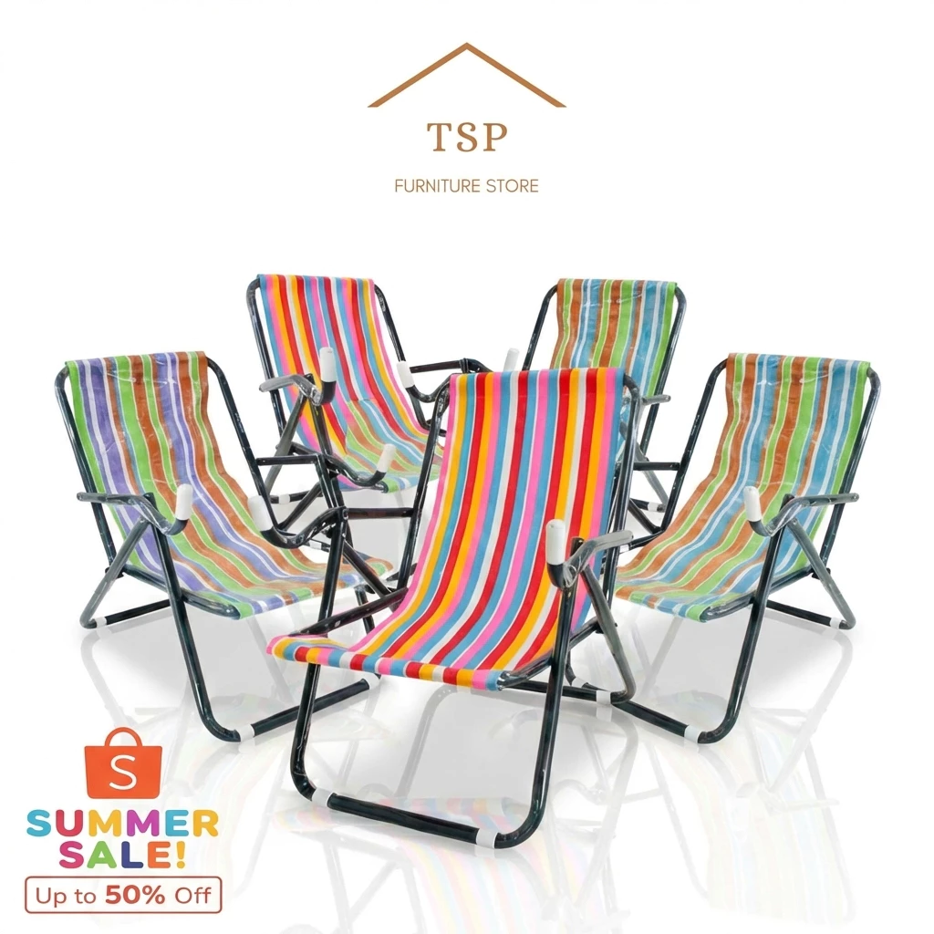 TSP เก้าอี้ชายหาด เก้าอี้สนาม เก้าอี้ปิคนิค ผ้าลายสีแถบ แคมป์ปิ้ง ปรับเอนนอนได้ 2 ระดับ พับได้พกพาสะดวก thumbnail 4