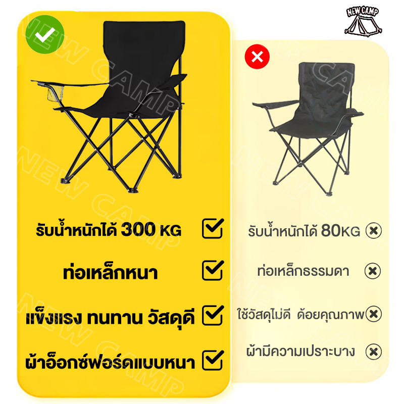เก้าอี้แคมป์ปิ้ง เก้าอี้พับได้ เก้าอี้พับ มีที่วางแขน อลูมิเนียม แถมถุงเก็บ รับน้ำหนัก 300กก - 1