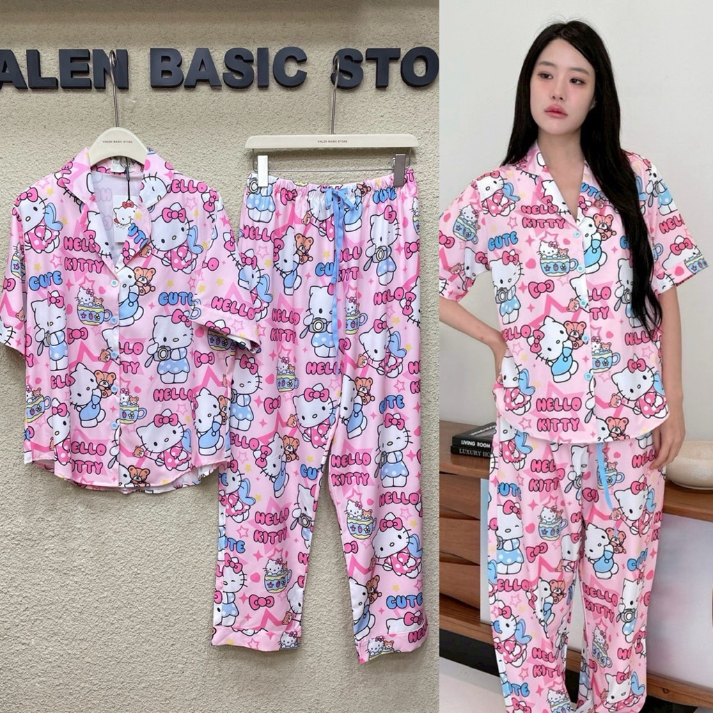 พร้อมส่ง Pajamas valen basic store ชุดนอนแขนสั้นขายาว อก42 รุ่นใหม่มีเชือก ป้ายวาเลนแท้ % ลายเข้าใหม่น่ารักมากๆ ราคา ถูกที่สุด ดีลบีเคเค แกลเลอรีภาพที่ 8