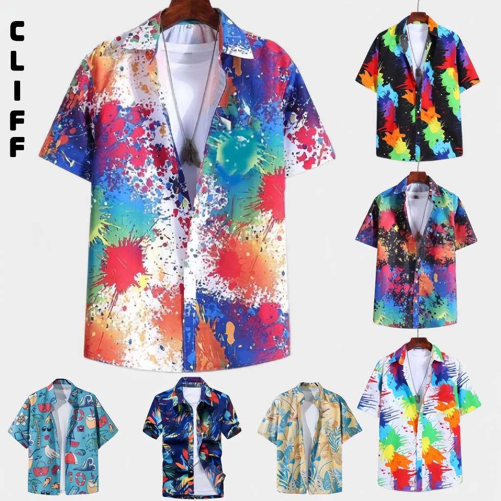 CLIFF เสื้อฮาวายรีทรู ผู้ชาย ลายดอกสีสัน ใส่สบาย หลวม ระบายอากาศ เหมาะสงกรานต์ Size M-3XL