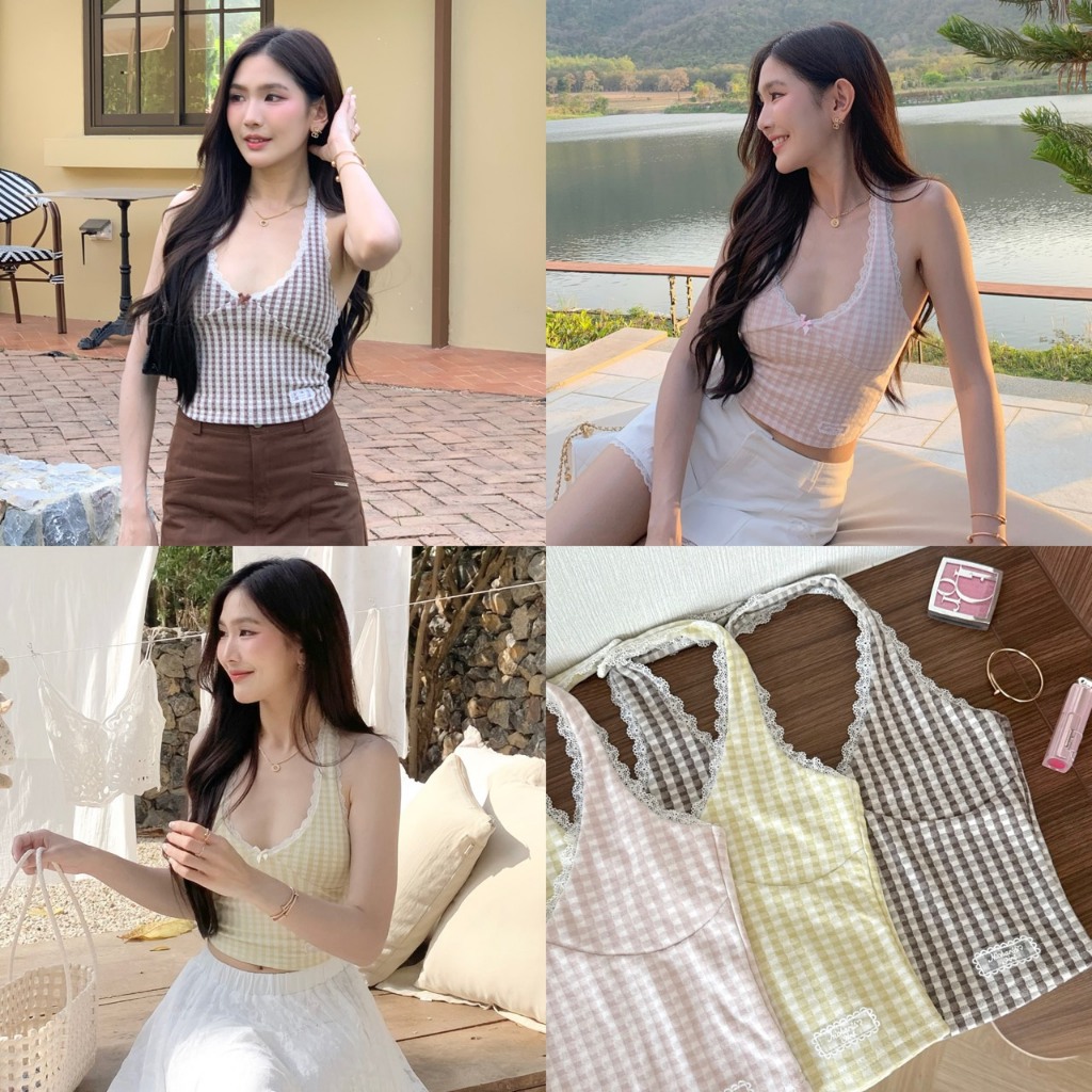 NICHARIS - เสื้อคลองคอแต่งลูกไม้ รุ่น Sweetie Top