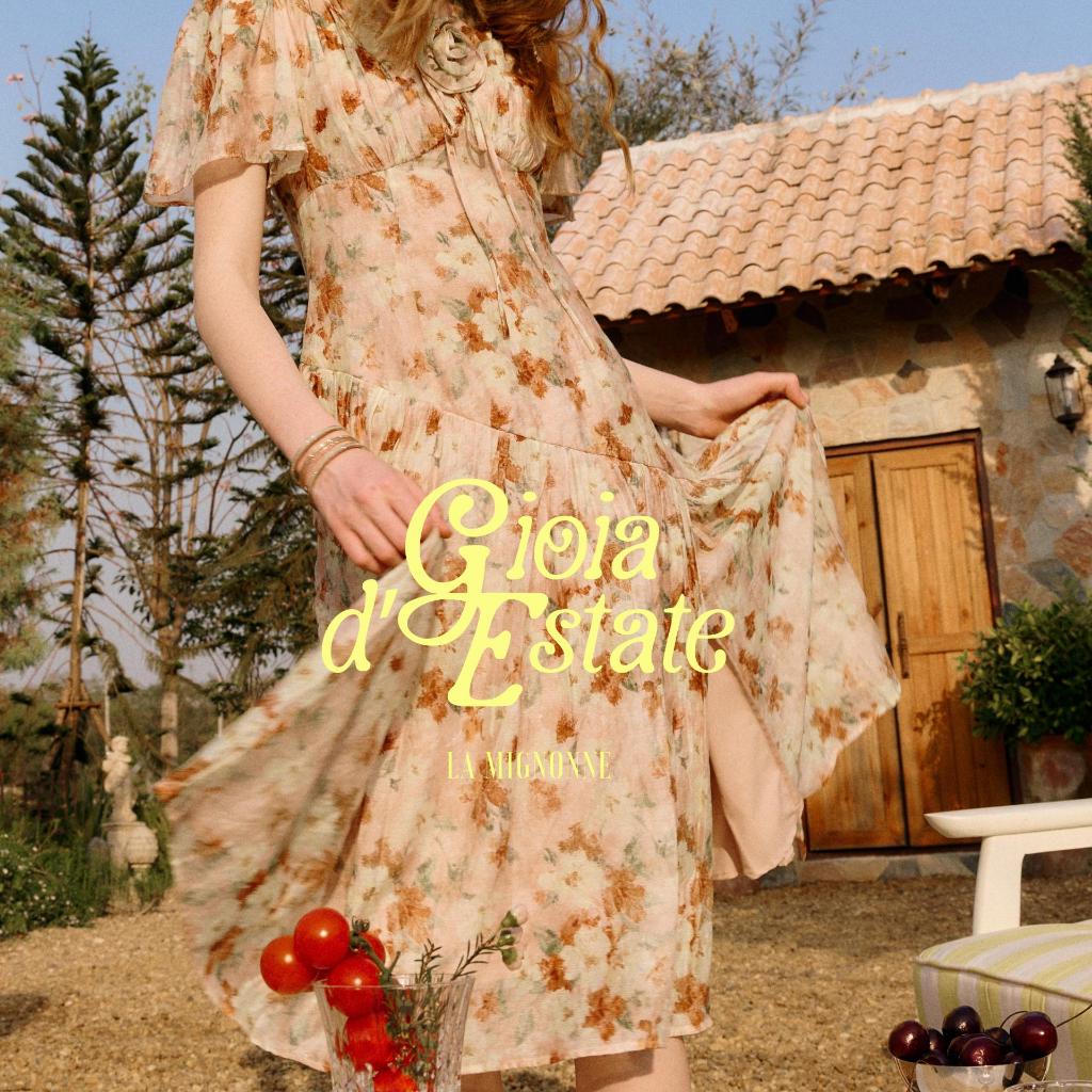 La Mignonne (XS-3XL) Raymond Theo Dress เดรสใส่ออกงาน แต่งระบายช่วงแขนเพิ่มดีเทลเข็มกลัดดอกกุหลาบแถมแยกชิ้น