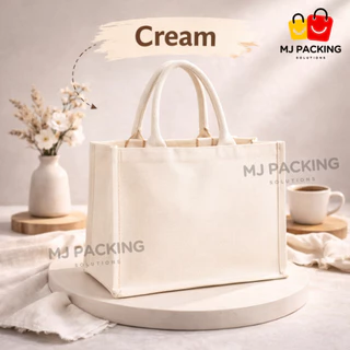 กระเป๋าผ้า ใบใหญ่ ใยธรรมชาติ ทรงตั้ง ใส่ของหนักได้ ใส่ A4 ได้ | Minimal Luxury Tote Bag รักษ์โลก