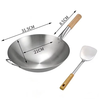 [ซื้อกระทะทอด แถมทัพพี] กระทะสแตนเลส 30/32ซม กะทะสแตนเลส กระทะก้นลึก กะทะจีน กระทะผัด กระทะไม่ติดกระทะ กระทะท
