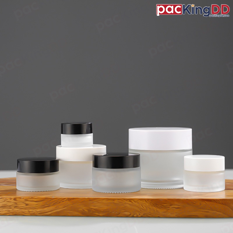 (แพ็ค 10 ชิ้น) กระปุกครีมแก้ว สีใส/สีขุ่น ขนาด 5-100 กรัม #P395 ตลับครีม ขวดแก้ว ตลับ กระปุก Packing