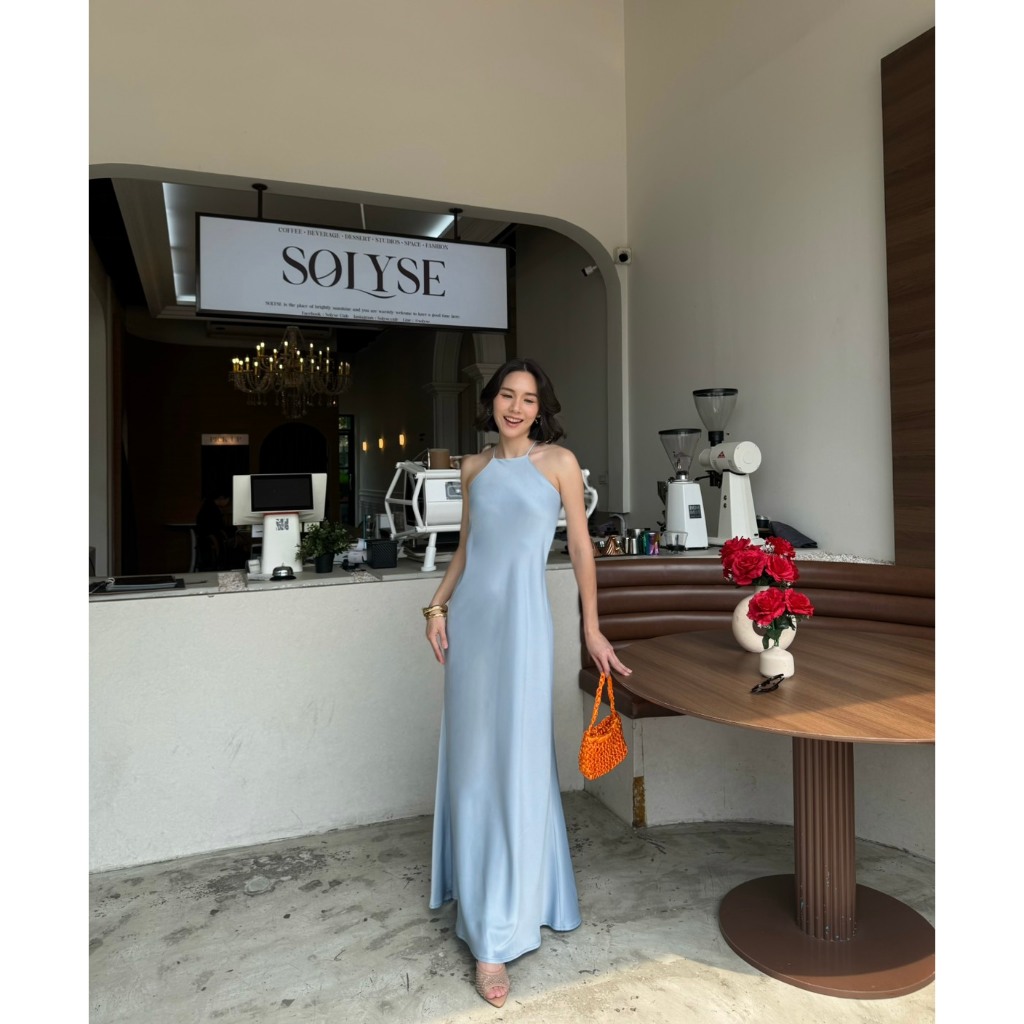 colourblockmatter - Chantel  Dress เดรสไปงาน เดรสออกงาน เดรสผ้าซาตินทรงคล้องคอ มี 4 สี