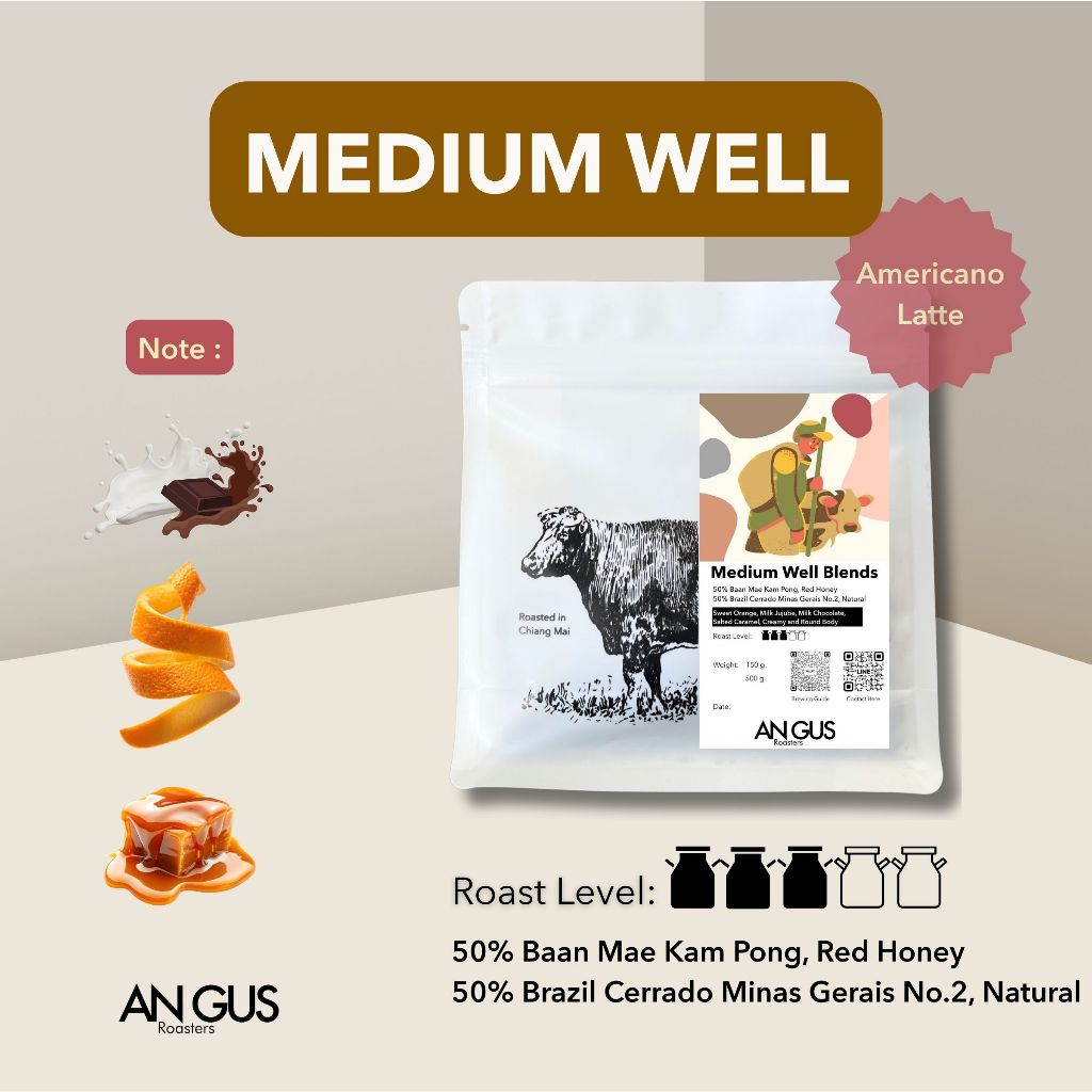 Angus Coffee Roasters เมล็ดกาแฟคั่วกลาง Medium Well Blends