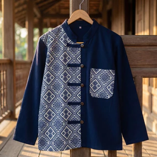 เสื้อผ้าฝ้ายพื้นเมือง รุ่นทูโทน แขนยาว