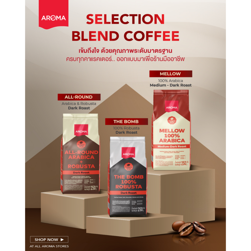 Aroma Coffee เมล็ดกาแฟคั่ว SELECTION BLEND (250กรัม)