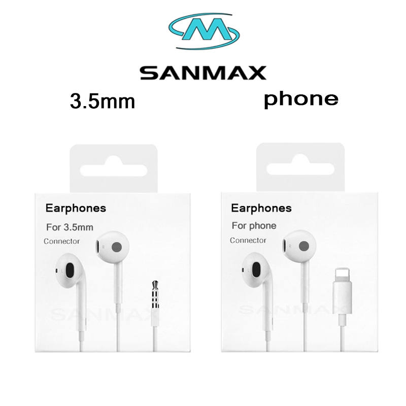 SANMAX หูฟัง 3.5mm ไมโครโฟนในตัว เสียงที่ชัดเจน เหมาะสำหรับ phone 5 6 7 8 x 11 12 13 14 ต้องใช้บลูทูธ รับประกัน1ปี