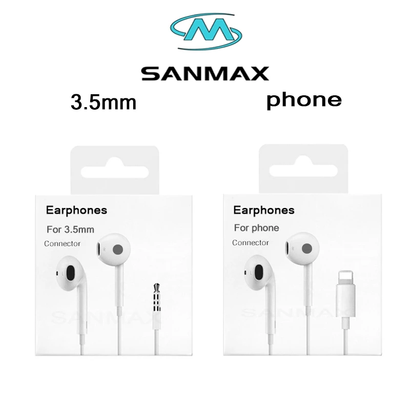 SANMAX หูฟัง 3.5mm ไมโครโฟนในตัว เสียงที่ชัดเจน เหมาะสำหรับ phone 5 6 7 8 x 11 12 13 14 ต้องใช้บลูทูธ รับประกัน1ปี