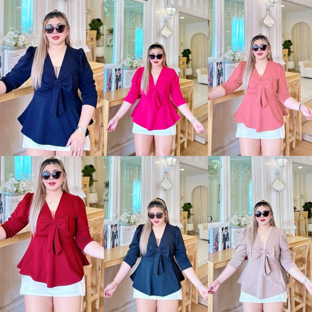เสื้อ ซีทูแต่งโบว์  ผ้ายืดวูลเวฟ ทรงเป๊ะตามเดิม รอบอก 38-46 นิ้ว