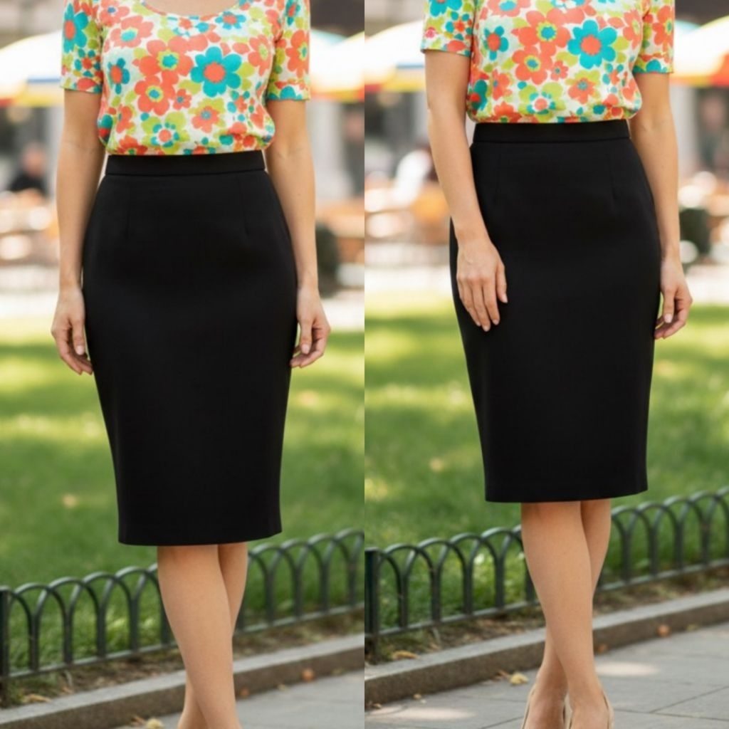 กระโปรงทรงสอบสีดำ ผ้าไทย(ผ้าดักแด้ทอเครื่อง)​ งานตัดเย็บพรีเมียม อัดกาวทั้งตัว ยาว24นิ้ว ทรงสวย ทันสมัย