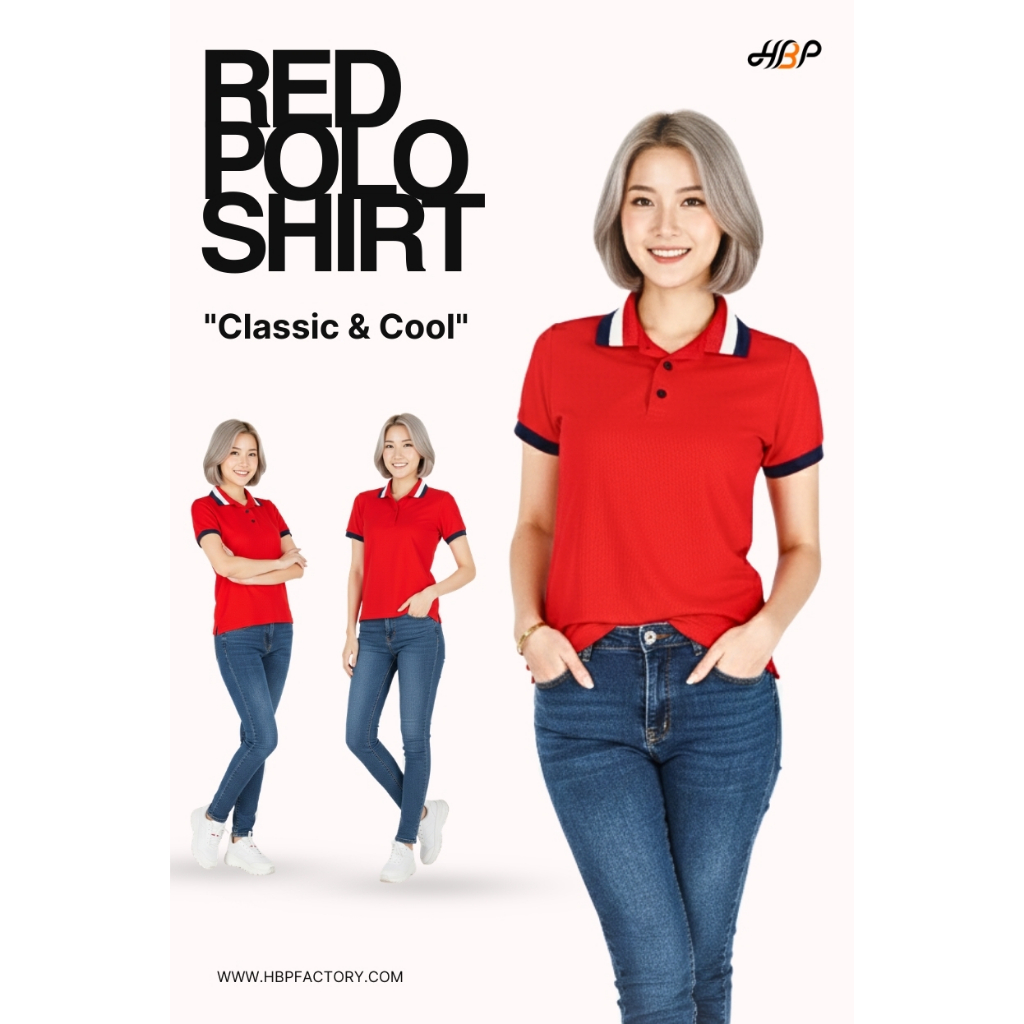 เสื้อโปโลสีแดงขลิบกรมขาว แขนจั้ม ไม่มีกระเป๋า  ไม่ยืด ไม่ย้วย คงทน ไม่เสียทรง แม้ซักบ่อย  ราคาสุดคุ้ม