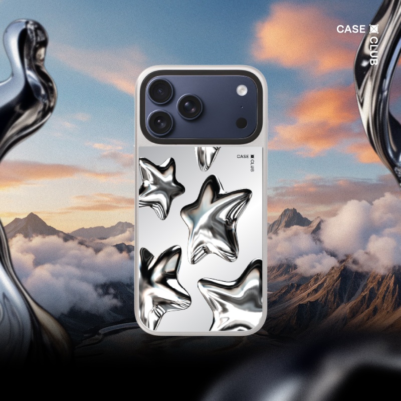 CaseClub เคสไอโฟน เคสกระจก ลาย Metallic Star สำหรับ i17 Pro Max/i17 Pro/i Air/i17
