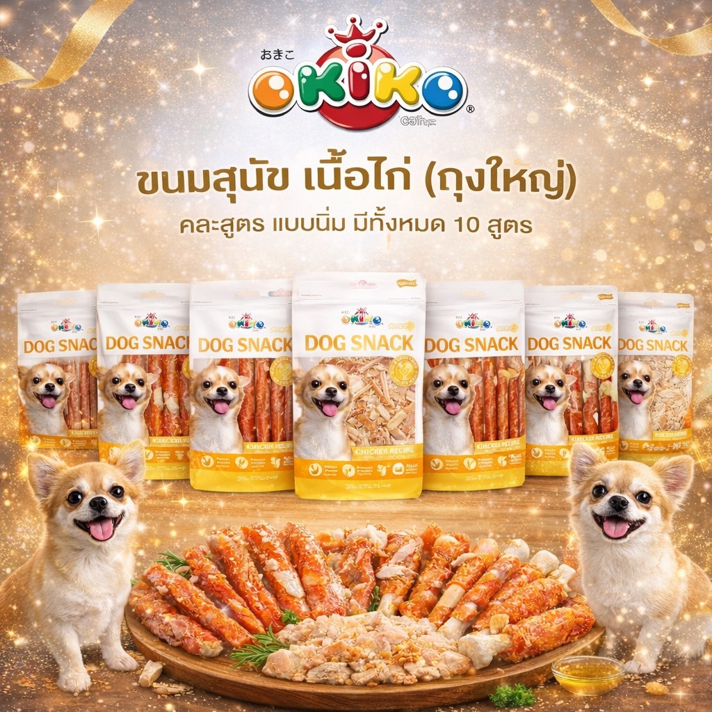 ✯Okiko ขนมสุนัข โอกิโกะ Okiko สูตรไก่ แบบสันในไก่ ขนาด 210g -330g  DOG SNACK Okiko SIZE ใหญ่✯
