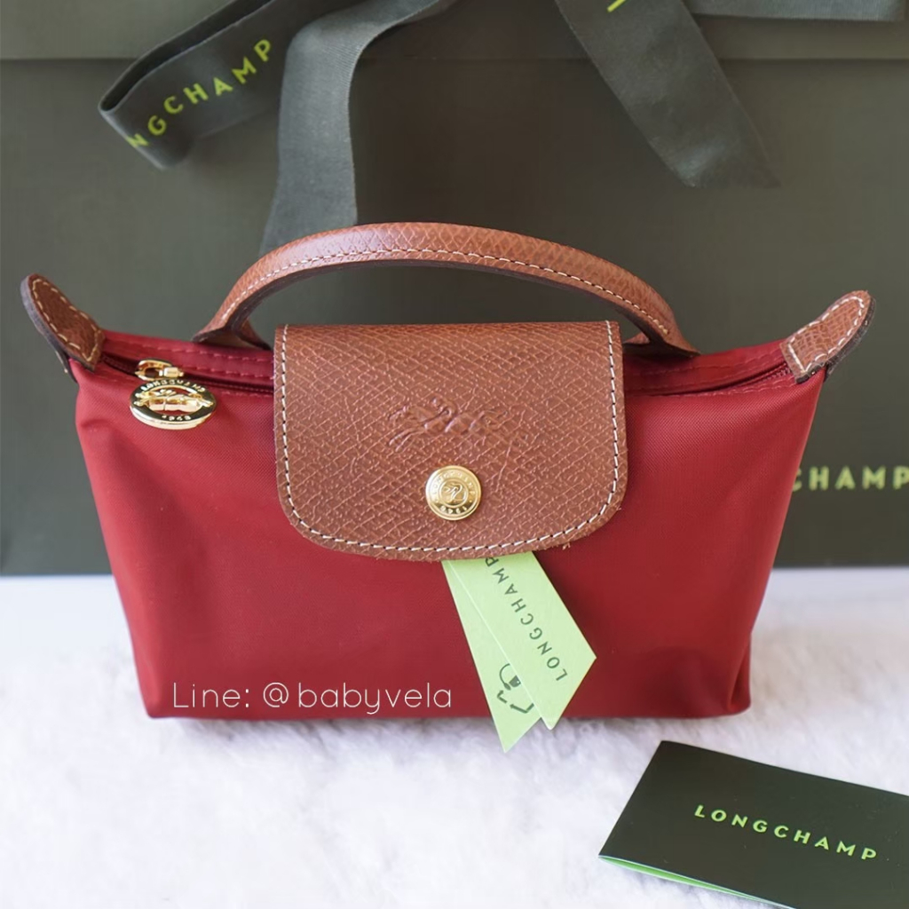 💥Longchamp💥 Le Pliage Pouch with Handle (Red) ของแท้💯 (ไม่มีสาย)
