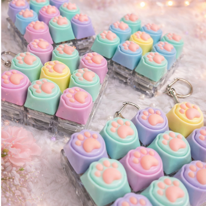 Keycap Keychain พวงกุญแจอุ้งเท้าแมวพวงกุญแจปุ่มกดพร้อมส่งเเล้วจ้า