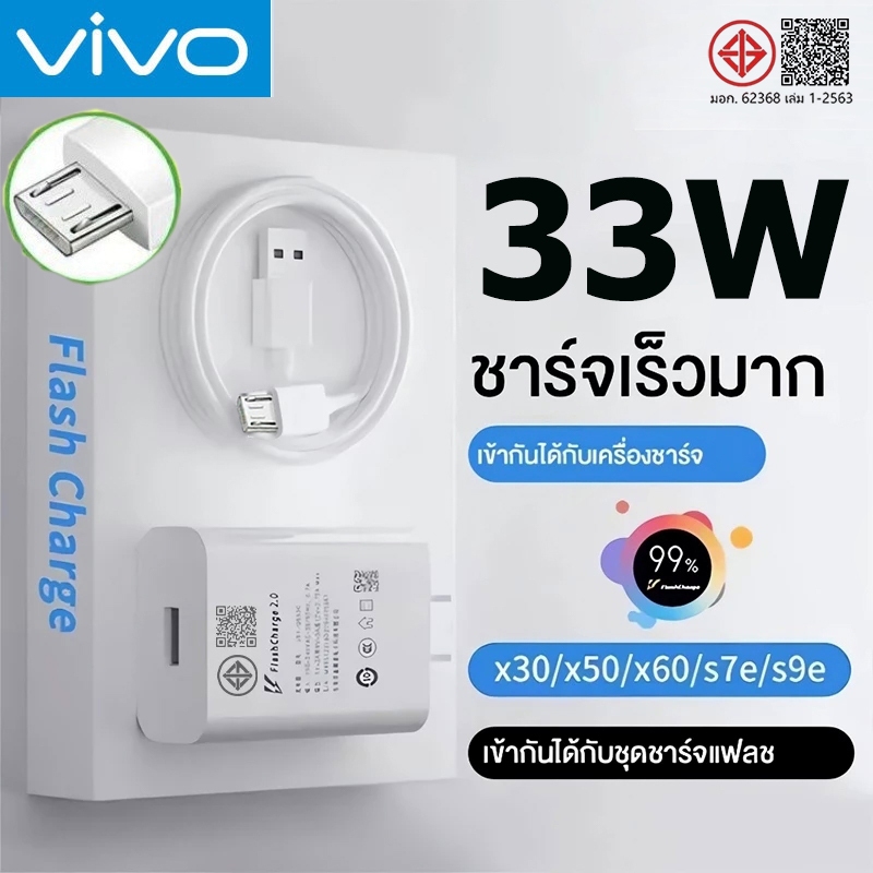 ชุดสายชาร์จชาร์จเร็ว Vivo 33W (แท่นชาร์จ, สายชาร์จ) สาย USB Micro
