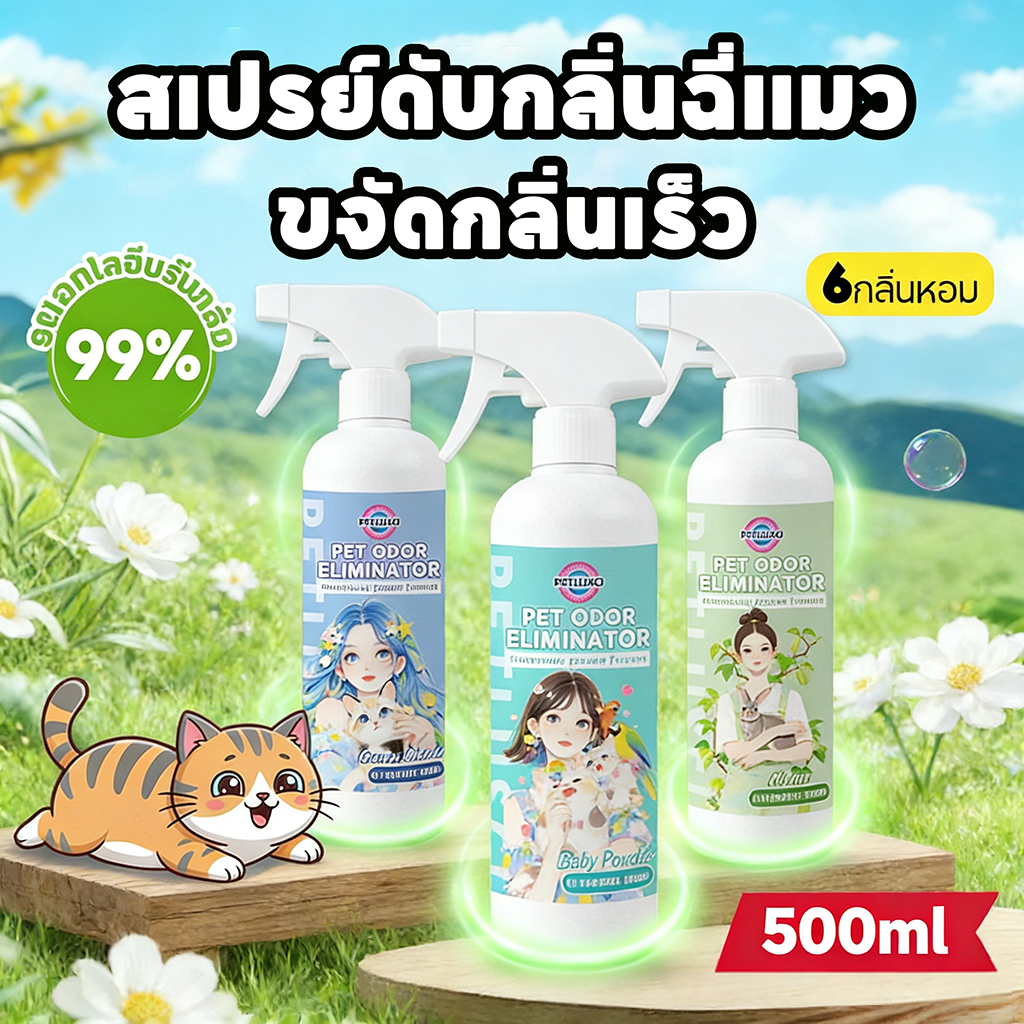 สเปรย์ดับกลิ่นสัตว์เลี้ยง สเปรย์ดับกลิ่นฉี่แมว ดับกลิ่นทรายแมว สเปรย์ทำความทำความสะอาดและฆ่าเชื้อโรค