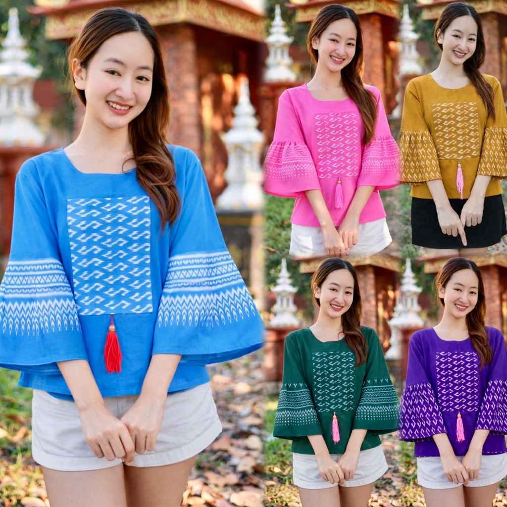 เสื้อแขนกระดิ่ง แต่งลายขอ (มีทั้งหมด12สี)